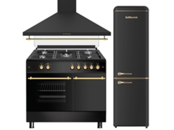 Solthermic® Combo Pack Estufa Gas Rustica Negra 90x60 Soporte para Extractor Cilíndrico 90 Frigorífico Congelador Retro 1.88