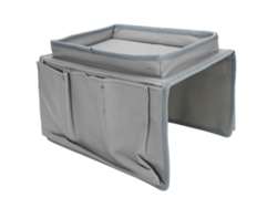 Bolsa Organizadora Gris Para El Brazo Del Sofá Con 4 Bolsillos Y Bandeja Portavasos Para El Mando A Distancia Y Accesorios.