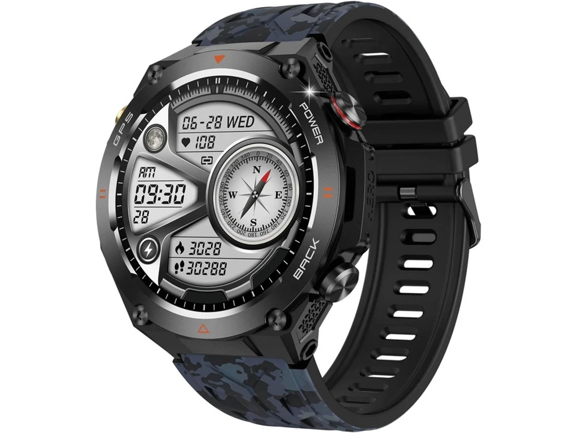 Reloj redondo de metal de 1,45 pulgadas con pantalla de bajo consumo, brújula, altímetro y barómetro, IP68, resistente al agua y a la intemperie. Yizhood