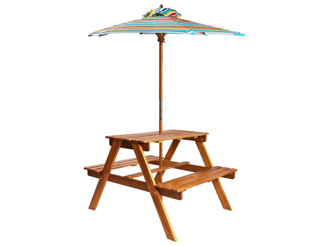 Mesa de picnic con sombrilla 79x90x60 cm Acacia maciza Lovely Home