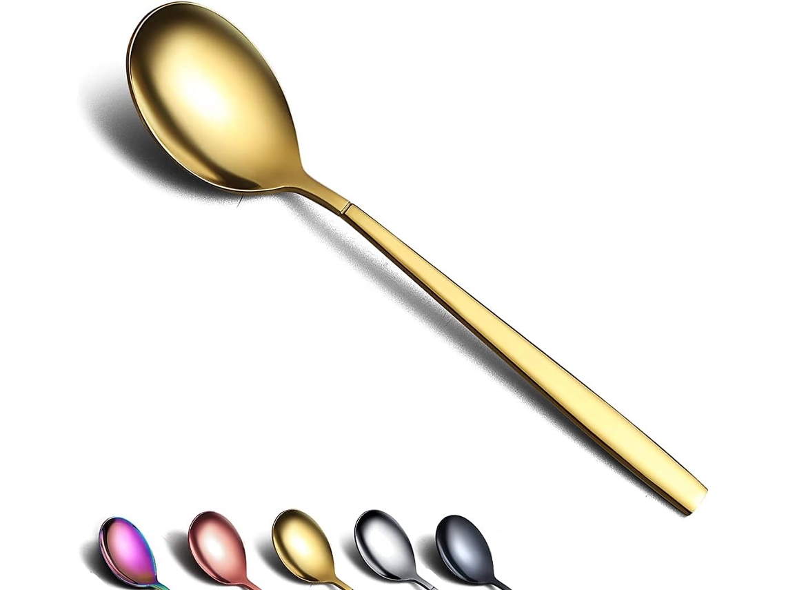 Juego de 6 Cucharas Soperas Doradas en Acero Inoxidable - Cubiertos de Titanio TRUYUETY