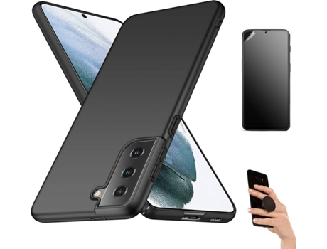 Kit Carcasa Y Protector Samsung S21 Plus Ultimatte Turtleshell Y Popsocket Negro