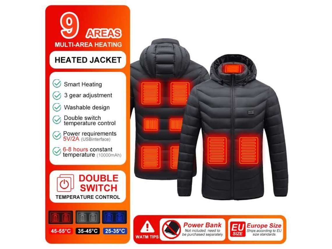 Chaqueta con Calefacción Eléctrica Calefacción USB Hombres Mujeres Ropa con Calefacción Algodón Cálido Invierno-L MIOLOE