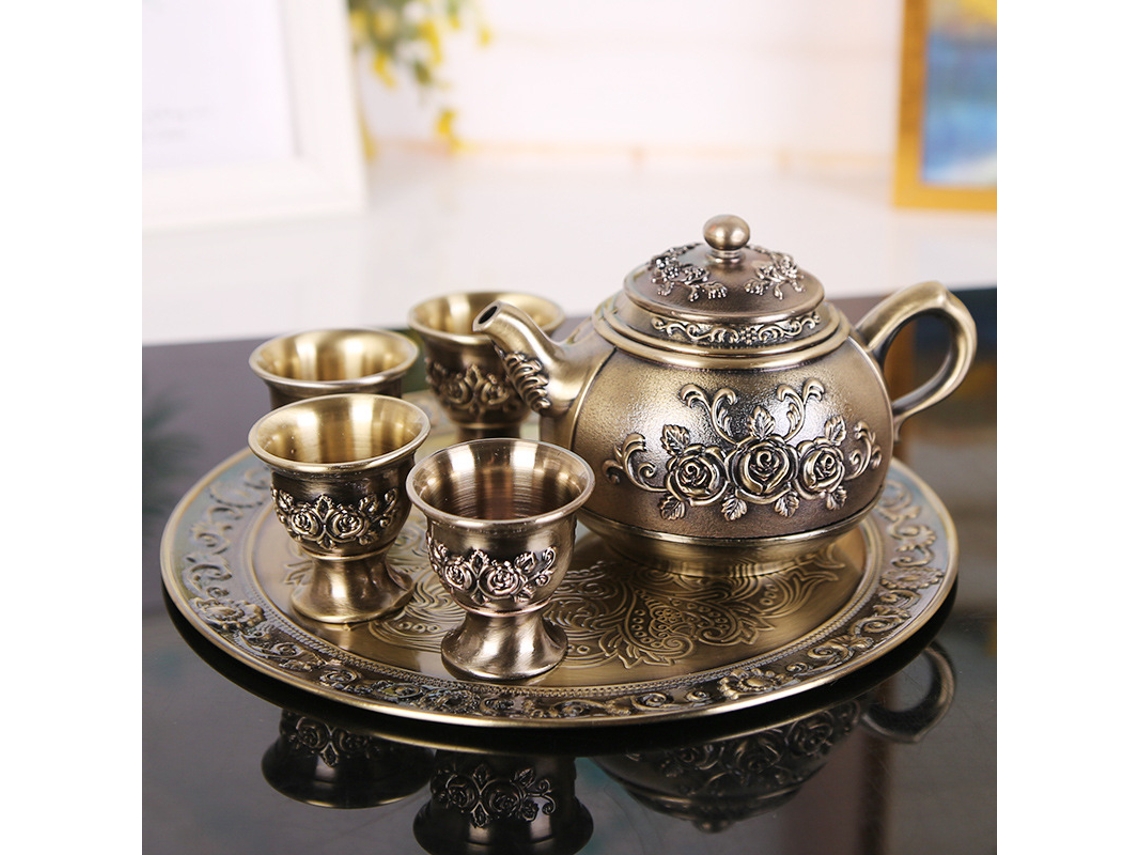 (qinggu) Juego De Té Miniatura Tallado En Aleación De Zinc Estilo Kungfu