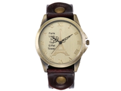 Reloj De Cuero Pu Redondo Estilo Retro Punk Con Números Romanos Unisex Café Oscuro