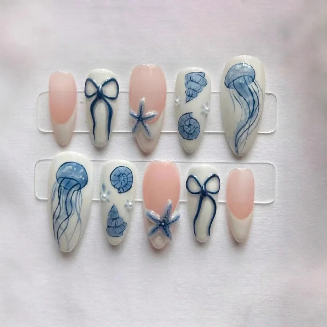 (xm472-m) Juego De 10 Uñas Postizas Hechas A Mano.