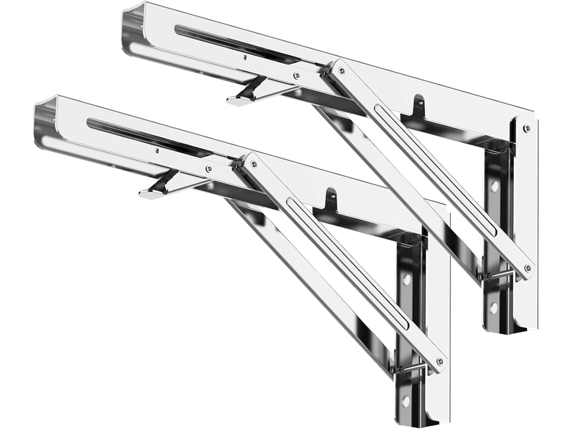 VVJIJILLY Suportes Plegáveis 250mm Inox , Carga Máx. 80kg Para Prateleiras (2 Unid.)