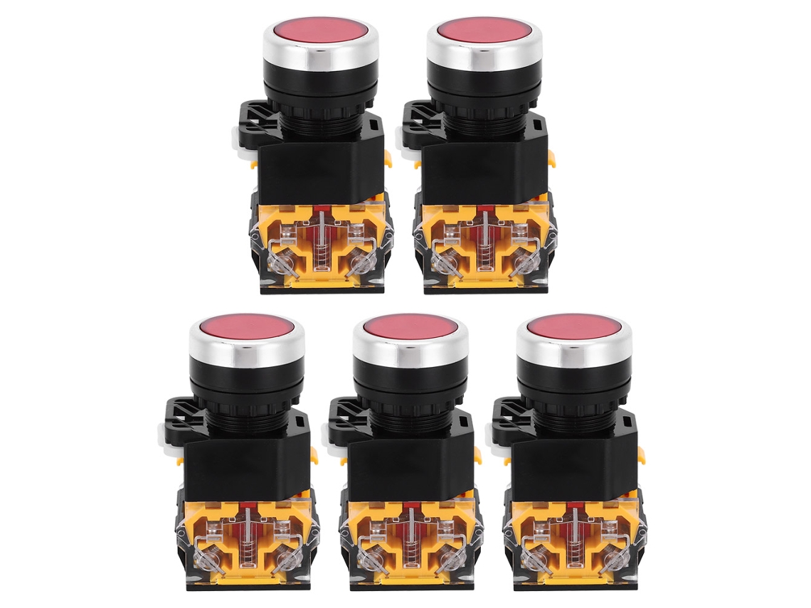5 Interruptores Pulsadores Autoblocantes De 22 Mm, 37 V-440 V, Sin Luz (rojo)