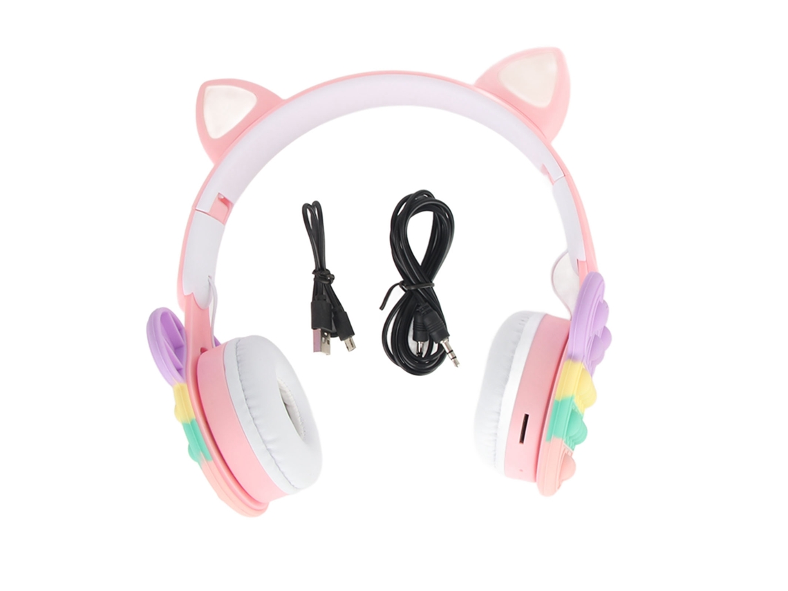 Auriculares Inalámbricos Bluetooth Rosas De Moda Con Orejas De Gato Iluminadas Para Teléfonos Móviles, Ordenadores Y Tabletas.