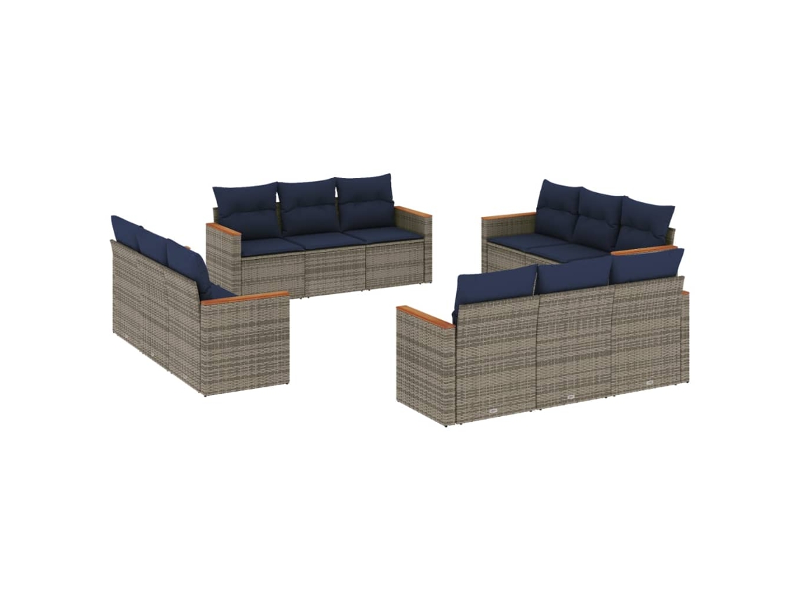 Maison Exclusive - Conjunto De Sofá De Jardín De 12 Piezas Con Cojines, Poliratán Gris