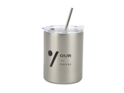 Taza De Café De Acero Inoxidable 12oz 320ml Portátil Con Tapa Y Pajita Aislada Para Viajes Plata