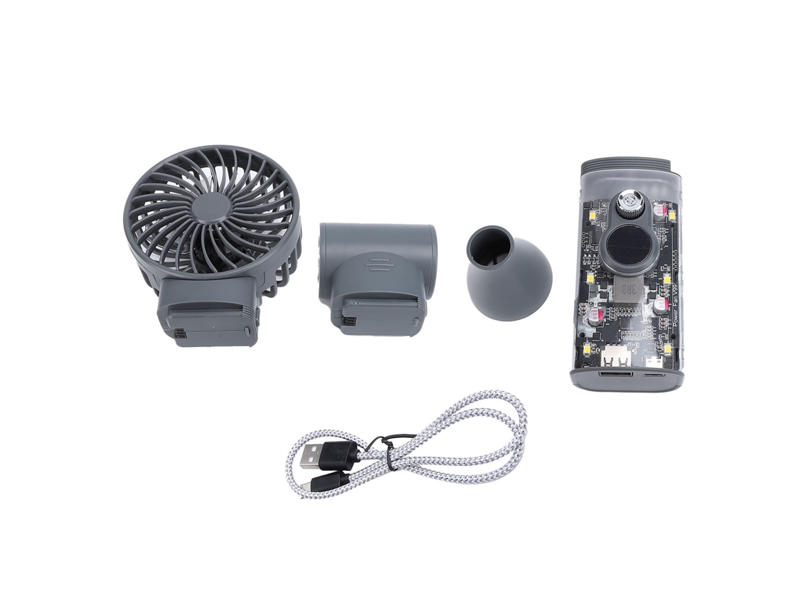 Ventilador turbo con 30 velocidades, batería de 10000 mAh, función de batería externa y luz LED.