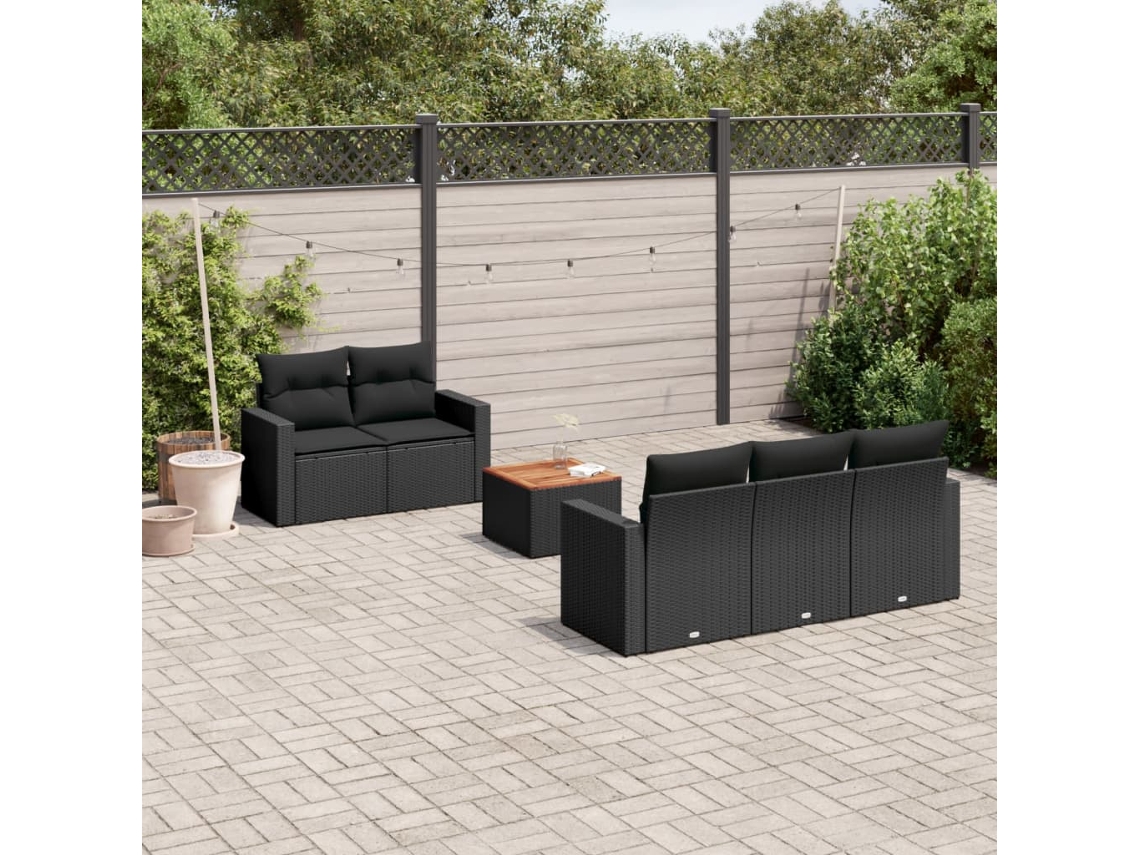 Conjunto de sofás de jardín de 6 piezas DKD Home Decor con cojines de mimbre negros