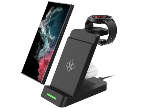 Cargador inalámbrico 3 en 1 para Galaxy Watch 6 classic/6/5Pro/5/4/Active2/1 Cargador de inducción para Galaxy S23/Ultra/S23/S22/Note20/10 (Negro)