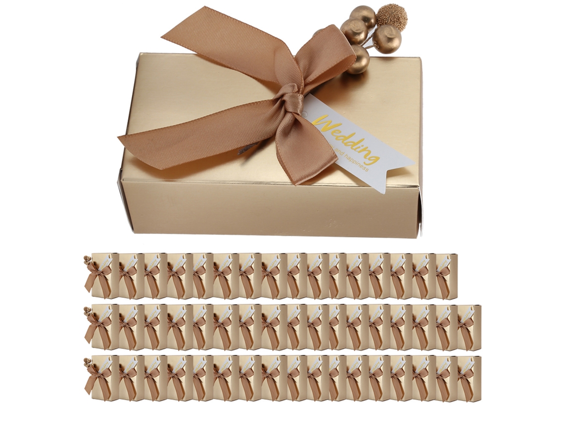 Cajas de regalo de dulces para bodas (50 unidades con cinta dorada)