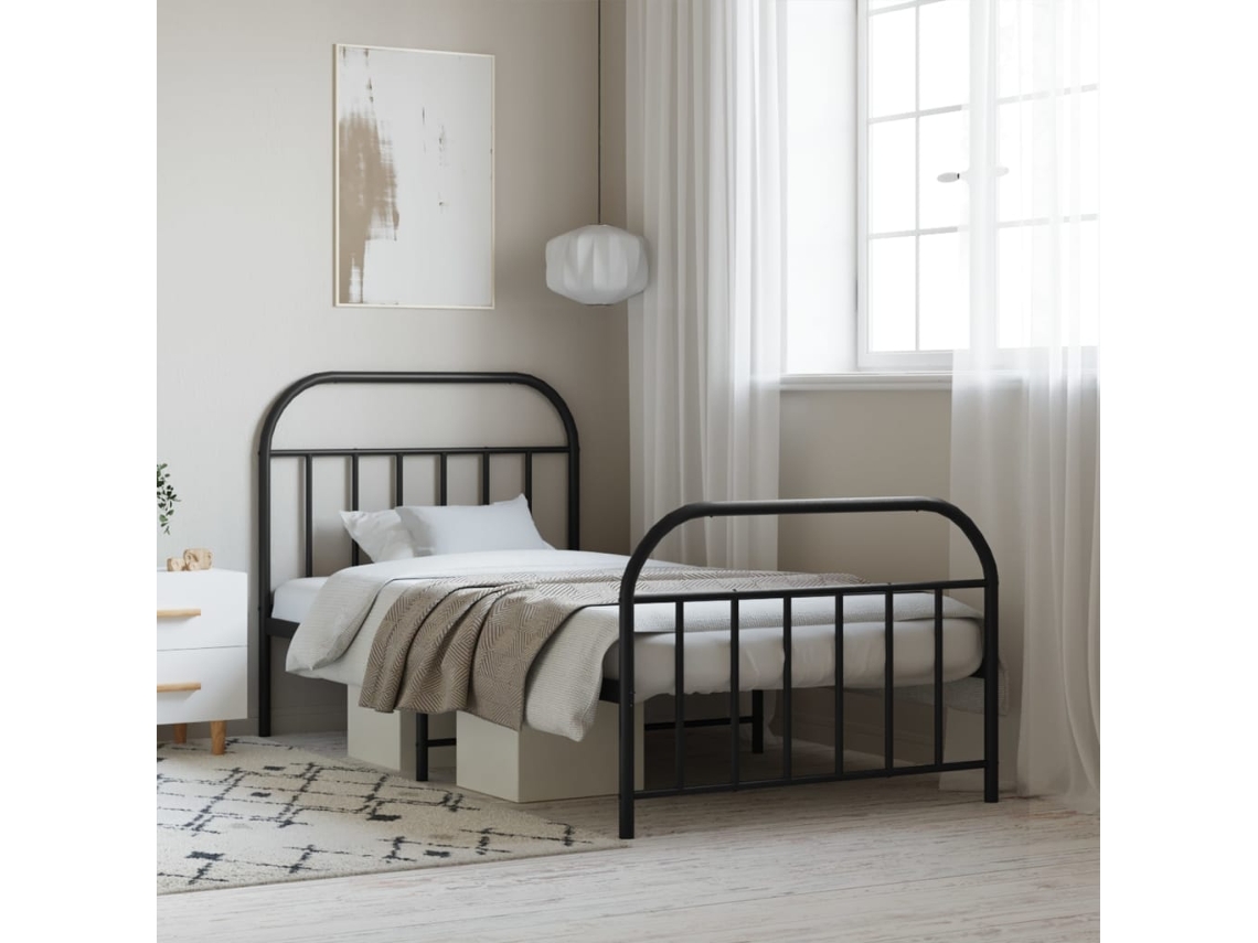 Estructura Cama Sin Colchón Con Estribo Metal Negro 107x203 Cm
