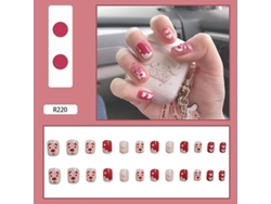 Uñas Postizas Artificiales Para Hacer Tú Misma: 24 Piezas, Diseño De Oso Rosa, Removibles.