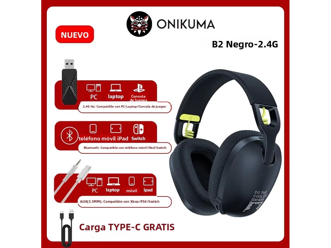 (negro) Auriculares Inalámbricos Para Juegos, Conexión Usb De 2,4 Ghz, Micrófono.