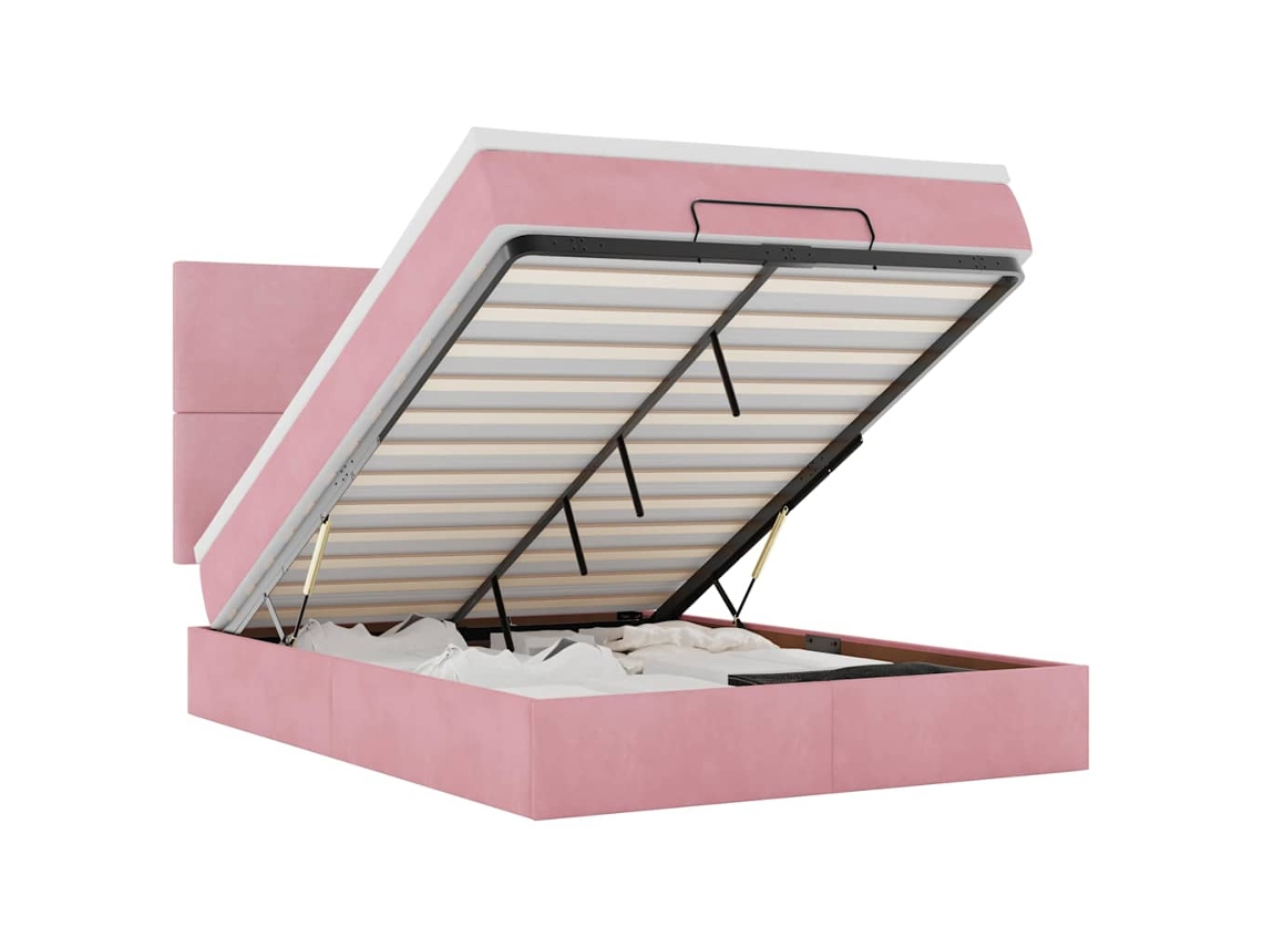 Maison Exclusive - Estructura Cama Otomana Con Colchones Terciopelo Rosa 140x190cm