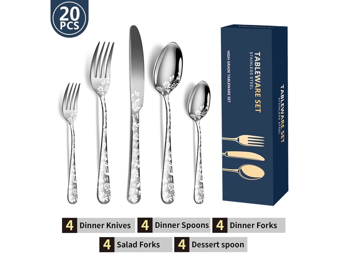 Conjunto de Talheres de Aço Inoxidável 20 Und Prata GERTIZ