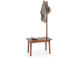 3 en 1 Perchero de Pie y Mesa Auxiliar, Perchero de Madera Maciza con 4 Ganchos para Sombreros, Bolsos y Abrigos, Perchero Con Banco (Marrón) COSTWAY