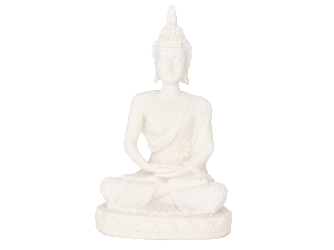 Decoración con estatua de Buda blanco sentado meditando