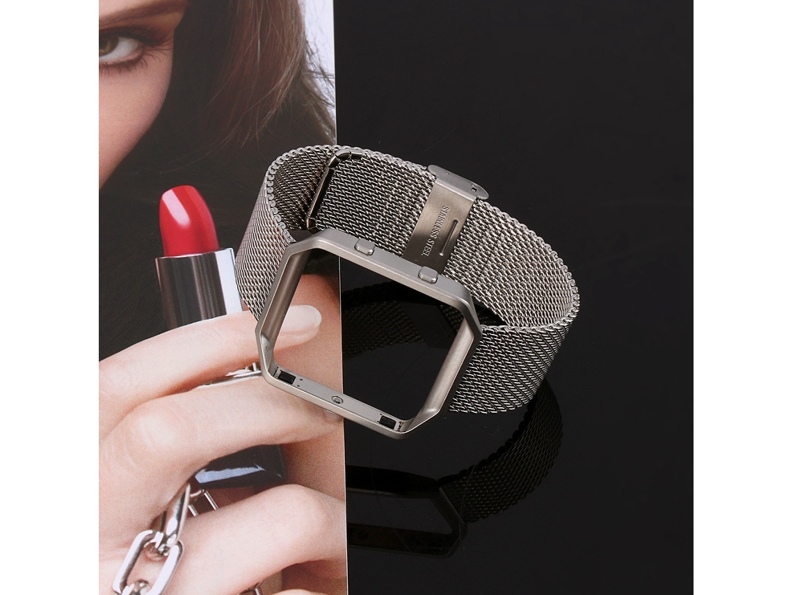 Pulsera (con Marco De Reloj, Malla Milanesa) Adecuada Para Correa De Metal De Brazalete Inteligente Fitbit Blaze Plateada