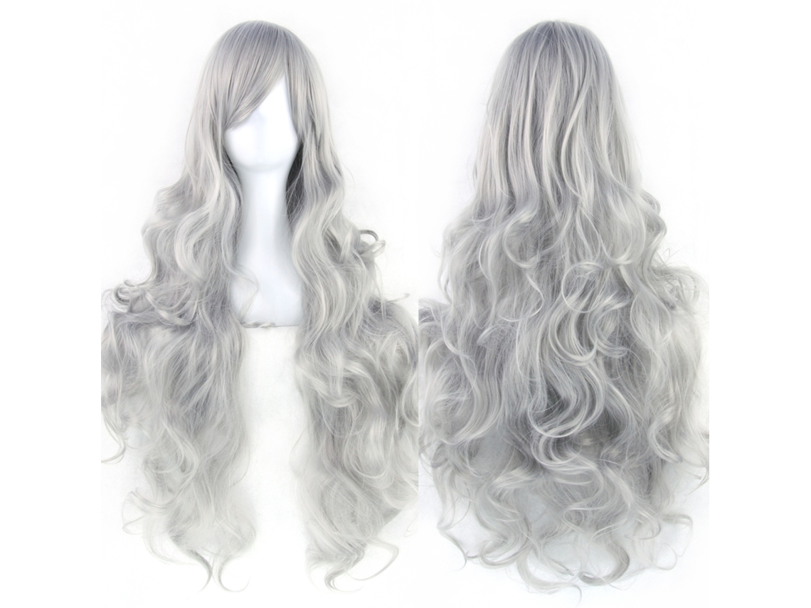 Peluca larga y rizada para cosplay de personajes de anime, 80cm (gris) Gertiz