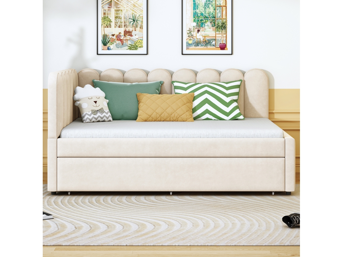 Sofá Cama 140x200 Cm - Con Cama Extra - Terciopelo - Beige (colchón No Incluido)