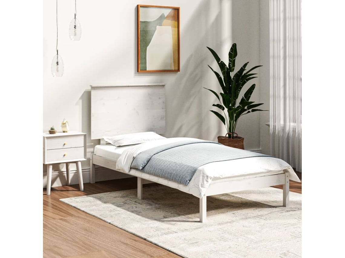 Estructura Cama Sin Colchón Madera Maciza Pino Blanca 100x200cm