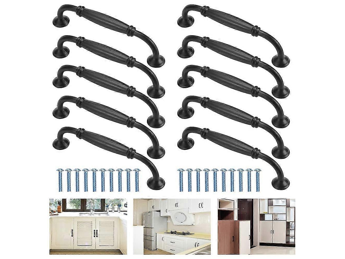 10 Manejos De Gabinete 128mm De Aluminio Negro Para Cocina, Cajones Y Muebles Con Diseño Curvo Y Fácil Instalación