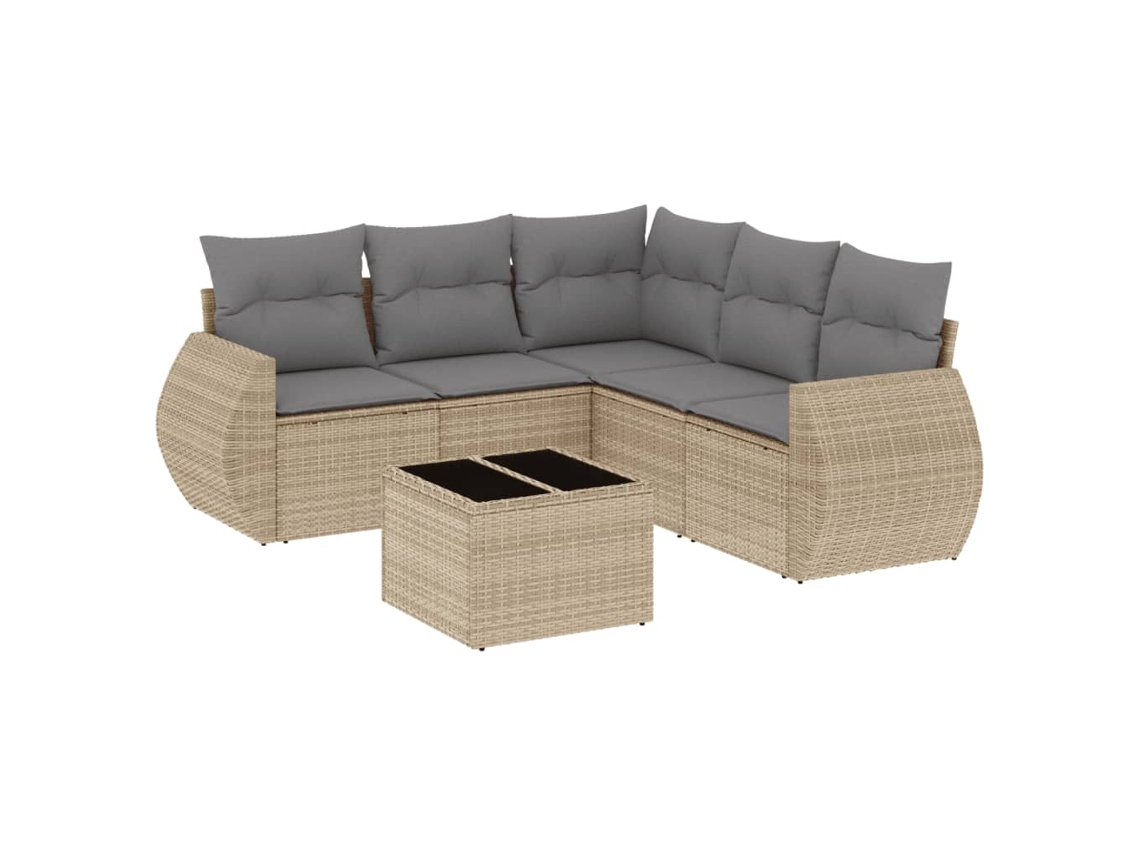 Conjunto 6 de sofás jardín con cojines VIDAXL ratán sintético beige
