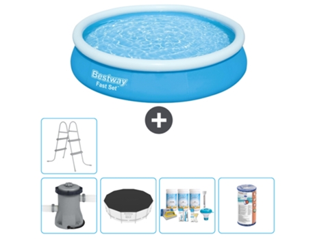 Piscina hinchable redonda Fast Set BESTWAY - 366 x 76 cm - Azul - Bomba incluida Cubrir - Paquete de mantenimiento - Filtrar - Escalera