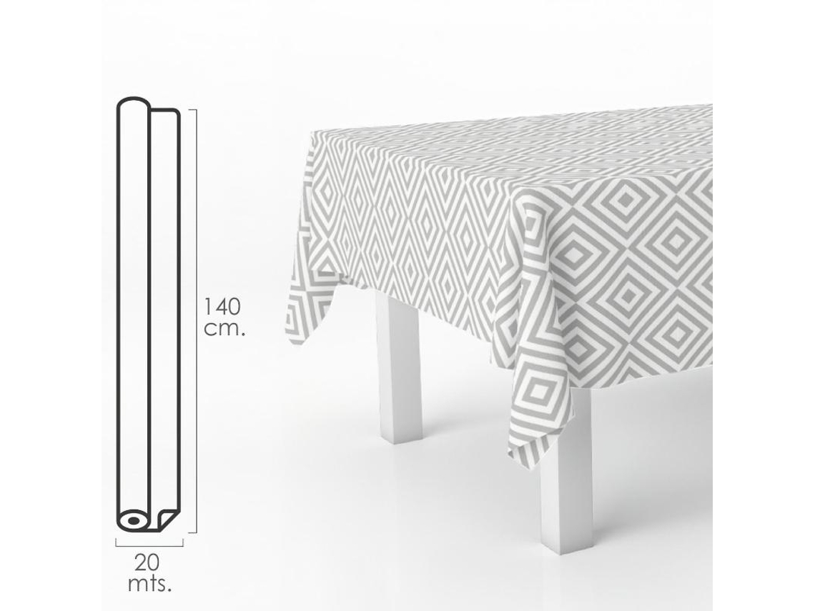 Mantel Hule Rectangular Rombos Grises. Impermeable Antimanchas PVC 140 cm x 20 metros. Rollo Recortable. Interior y Exterior ORYX