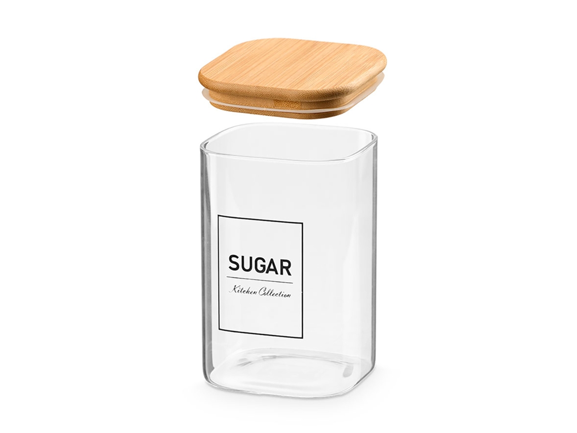 Bote Cuadrado De Borosilicato Con Tapa De Bambú. Diseño "sugar" 1,2l