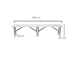 Banco plegable multifuncional, portatil, resistente,multiusos 183x28x44 cm. color blanco