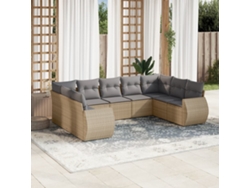 Conjunto de sofá de jardín de 9 piezas con cojines, mimbre sintético beige, Dkd Home Decor