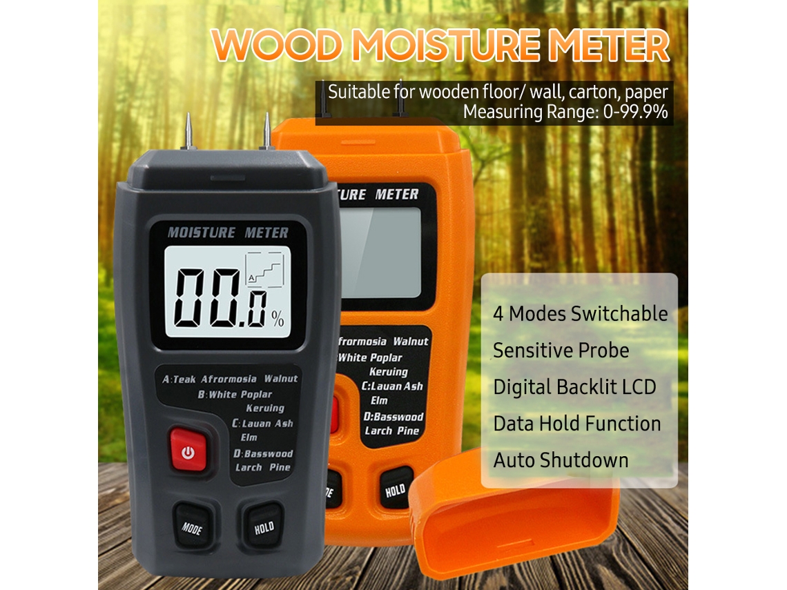 Humedímetro De Madera De Tipo De Pino Con Lcd Retroiluminado, 4 Modos, Para Leña Y Materiales De Construcción, Batería 9v 6f22