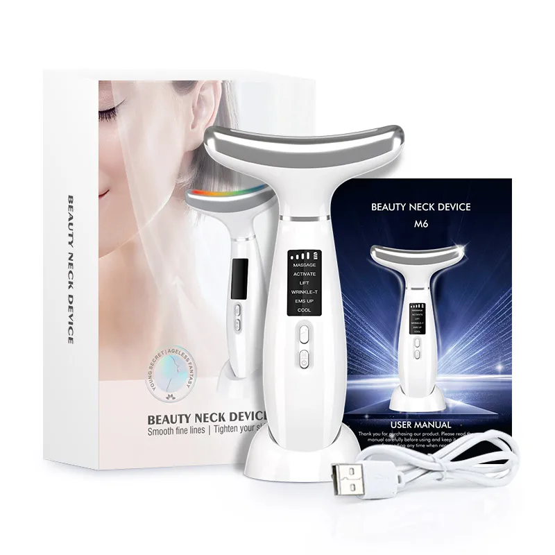 Masajeador Facial Y De Cuello Con Microcorriente Fría Y Caliente, Dispositivo De Estiramiento Del Cuello Para El Cuidado De La Piel