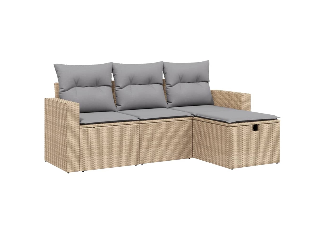 Conjunto 4 de sofás jardín con cojines beige mezcla VIDAXL ratán PE