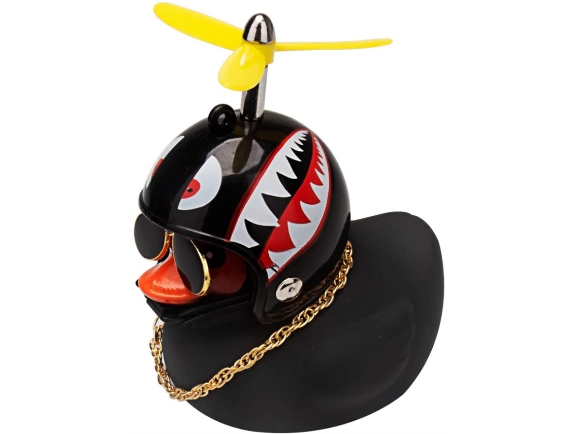 Bjww - Patito negro con casco - Decoración exterior suave y versátil para motocicleta, dormitorio y salpicadero del coche.