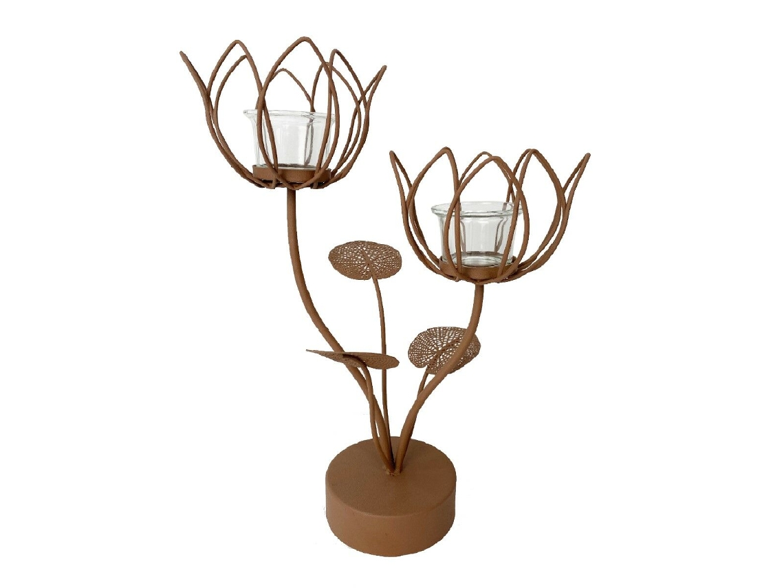 Portavelas SIGNES GRIMALT Flor Metal Cristal 16x36x26 cm