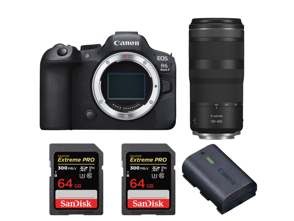 Canon Eos R6 Mark Ii + Rf 100-400mm F/5.6-8 Is Usm + 2 Sandisk 64gb Uhs-ii 300mb/s + 1 Canon Lp-e6nh + Ebook “20 Consejos Para Fotos Que Impactan”