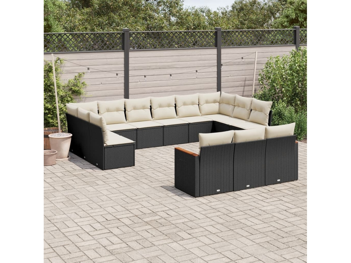 Conjunto de sofá de jardín de 13 piezas con cojines de mimbre sintético negro, Dkd Home Decor