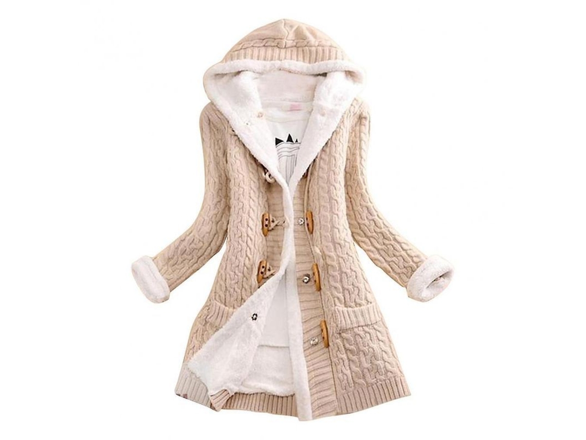 Chaqueta Cárdigan Con Capucha De Lana Gruesa Para Mujer Con Forro De Felpa Y Bolsillos Qak