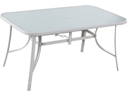 Mesa de Jardín HABITAT ET JARDIN Cordoba (Blanco - Acero y Vidrio - 150x90x72 cm)