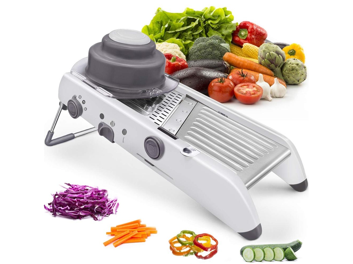 Cortador de frutas y verduras ajustable de acero inoxidable con 18 cuchillas diferentes. MDUG