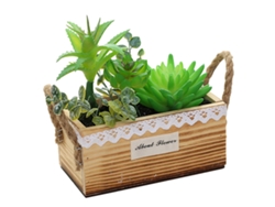 Florero de madera con forma de cesta, bonsái suculento, combinación de flores artificiales, decoración del hogar RNEMITERY