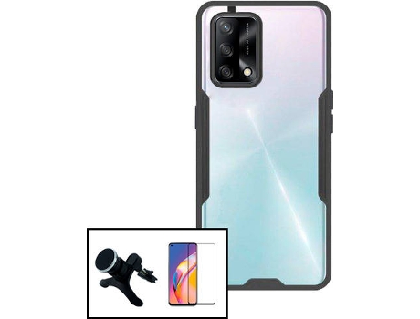 Carcasa + Protector + Soporte Oppo A74 5G PHONECARE Clear Armor Transparente, Negro