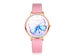 Reloj De Pulsera De Cuarzo Informal Para Mujer Con Diseño De Mariposa Y Correa De Pu Rosa.